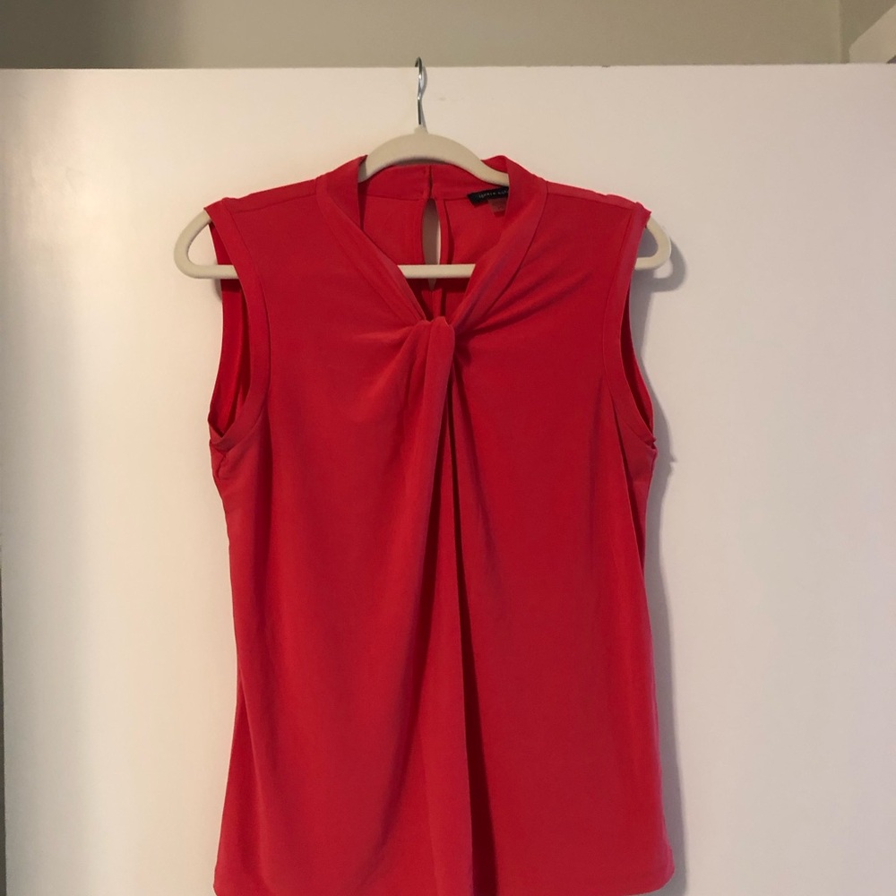 NWOT Red Pleated Blouse with Mandarin Collar